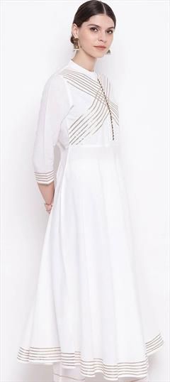 Festive, Party Wear White and Off White color Kurti in Rayon fabric with Anarkali, Long Sleeve Gota Patti work : 1740156