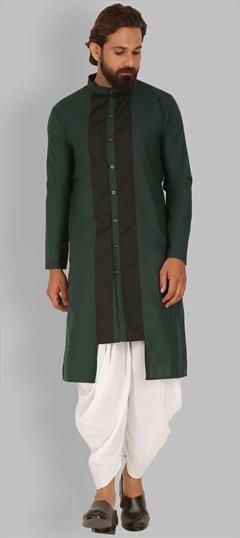 Black and Grey, Green color Dhoti Kurta in Cotton fabric with Thread work : 1740357