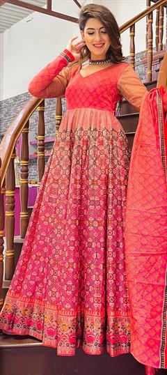 Casual Pink and Majenta color Gown in Chanderi Silk fabric with Digital Print work : 1740581