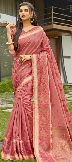 Traditional Pink and Majenta color Saree in Handloom fabric with Bengali Weaving work : 1740619
