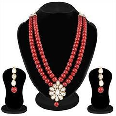 Red and Maroon color Necklace in Metal Alloy studded with Austrian diamond, Kundan & Gold Rodium Polish : 1740799