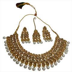 Beige and Brown, White and Off White color Necklace in Metal Alloy studded with Austrian diamond, Kundan & Gold Rodium Polish : 1740805