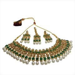 Green, White and Off White color Necklace in Metal Alloy studded with Austrian diamond, Kundan & Gold Rodium Polish : 1740807