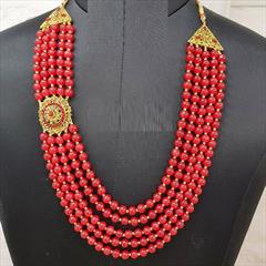 Red and Maroon color Groom Necklace in Metal Alloy studded with CZ Diamond, Pearl & Gold Rodium Polish : 1740966