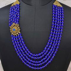 Blue color Groom Necklace in Metal Alloy studded with CZ Diamond, Pearl & Gold Rodium Polish : 1740967