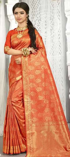 Traditional Red and Maroon color Saree in Brocade fabric with South Weaving work : 1741106