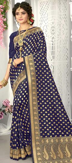 Traditional Blue color Saree in Art Silk, Silk fabric with South Weaving work : 1741122