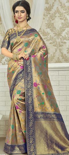 Traditional, Wedding Gold color Saree in Silk, Tissue fabric with South Weaving work : 1741138