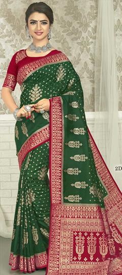Traditional Green color Saree in Art Silk, Silk fabric with South Weaving work : 1741144