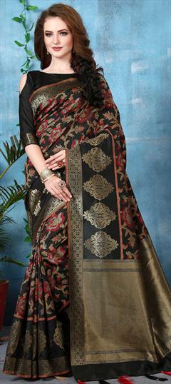 Traditional Black and Grey color Saree in Art Silk, Silk fabric with South Weaving work : 1741225