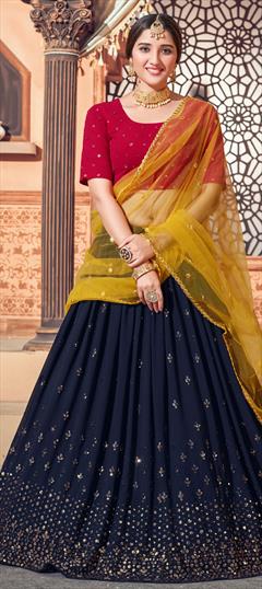 Bridal, Wedding Blue color Lehenga in Georgette fabric with A Line Embroidered, Resham, Sequence, Thread work : 1741419