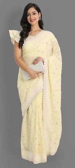 Festive, Party Wear Yellow color Saree in Georgette fabric with Classic Embroidered, Resham, Sequence, Thread work : 1741447