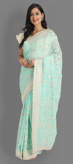 Festive, Party Wear Blue color Saree in Georgette fabric with Classic Embroidered, Resham, Sequence, Thread work : 1741448