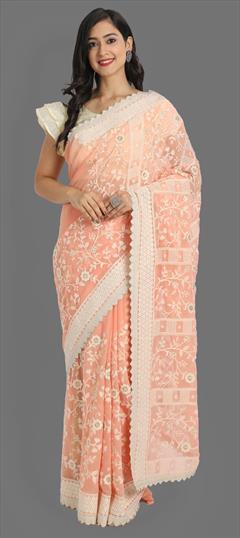 Festive, Party Wear Pink and Majenta color Saree in Georgette fabric with Classic Embroidered, Resham, Sequence, Thread work : 1741450