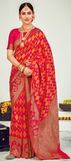 Traditional, Wedding Pink and Majenta color Saree in Banarasi Silk fabric with South Weaving work : 1742062