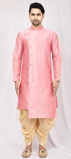 Pink and Majenta color Dhoti Kurta in Art Silk fabric with Thread work : 1742261