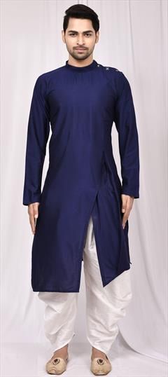Blue color Dhoti Kurta in Silk cotton fabric with Thread work : 1742263