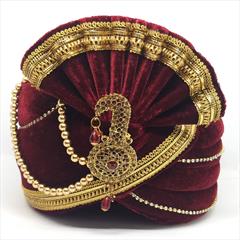 Red and Maroon color Turban in Velvet fabric with Lace work : 1742308