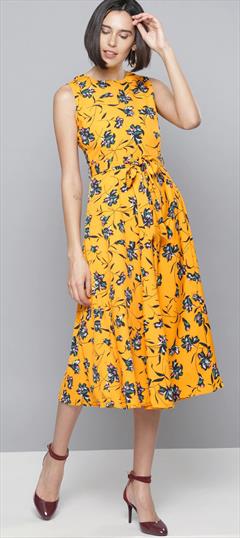 Casual Yellow color Dress in Rayon fabric with Printed work : 1742495
