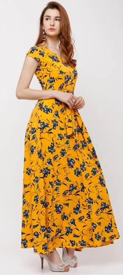 Casual Yellow color Dress in Rayon fabric with Printed work : 1742497