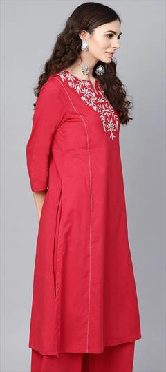 Casual Red and Maroon color Kurti in Rayon fabric with Long Sleeve, Straight Embroidered work : 1742499