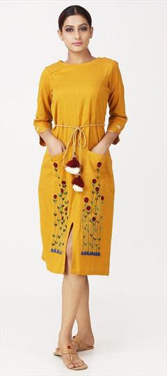Casual Yellow color Dress in Rayon fabric with Embroidered work : 1742503
