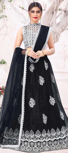 Engagement, Wedding Black and Grey color Lehenga in Net fabric with A Line Stone, Thread, Zari work : 1742527
