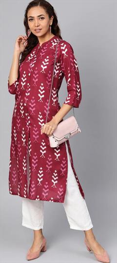 Party Wear Red and Maroon color Tunic with Bottom in Rayon fabric with Printed work : 1742572