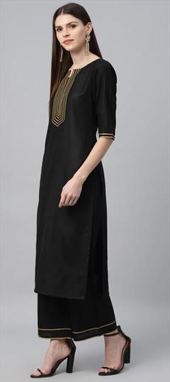 Party Wear Black and Grey color Tunic with Bottom in Rayon fabric with Gota Patti work : 1742590