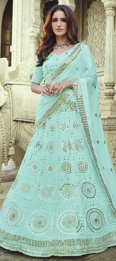 Bridal, Wedding Blue color Lehenga in Georgette fabric with A Line Sequence, Thread work : 1742615