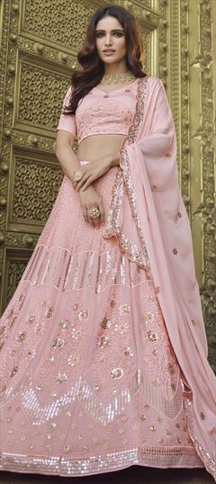 Bridal, Wedding Pink and Majenta color Lehenga in Georgette fabric with A Line Sequence, Thread work : 1742620