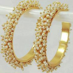 White and Off White color Bangles in Metal Alloy studded with Beads & Gold Rodium Polish : 1743321