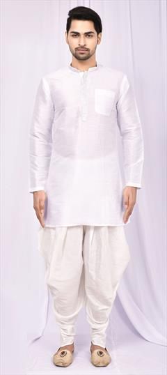 White and Off White color Dhoti Kurta in Art Silk, Silk fabric with Thread work : 1743429