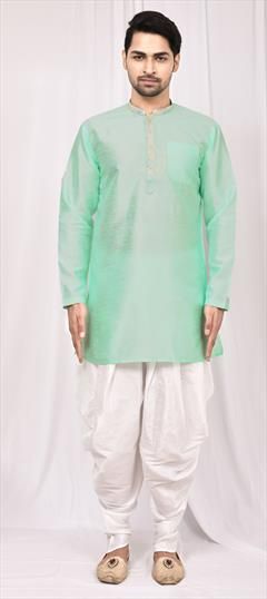 Green color Dhoti Kurta in Art Silk, Silk fabric with Thread work : 1743435