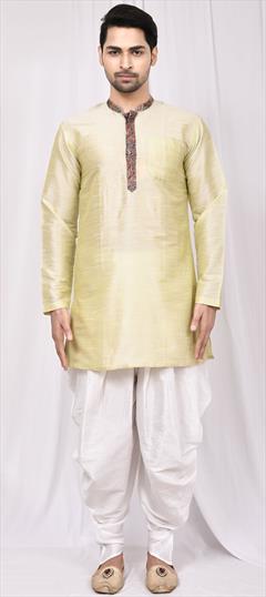 Yellow color Dhoti Kurta in Art Silk, Silk fabric with Thread work : 1743440