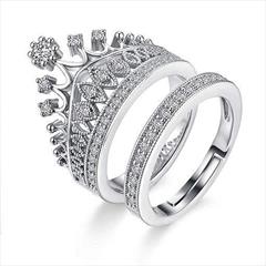 Silver color Ring in Metal Alloy studded with Cubic Zirconia & Silver Rodium Polish : 1743755