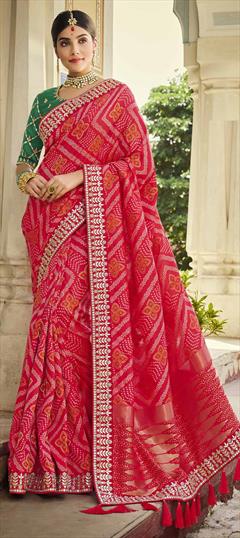 Traditional, Wedding Red and Maroon color Saree in Banarasi Silk, Silk fabric with South Weaving work : 1743903