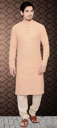 Pink and Majenta color Kurta Pyjamas in Georgette fabric with Embroidered, Sequence, Thread work : 1744031
