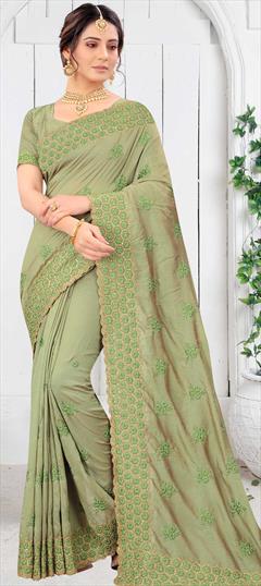 Traditional Green color Saree in Art Silk, Silk fabric with South Embroidered, Resham, Stone, Thread work : 1744035