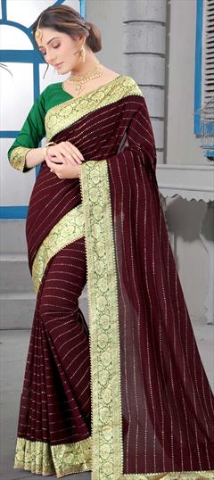 Traditional Beige and Brown color Saree in Art Silk, Silk fabric with South Border work : 1744065
