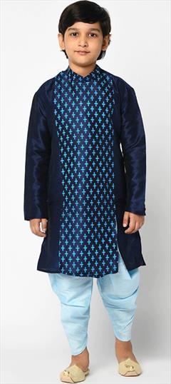 Blue color Boys Dhoti Kurta in Dupion Silk fabric with Thread work : 1744095
