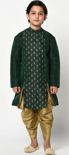 Green color Boys Dhoti Kurta in Dupion Silk fabric with Thread work : 1744097