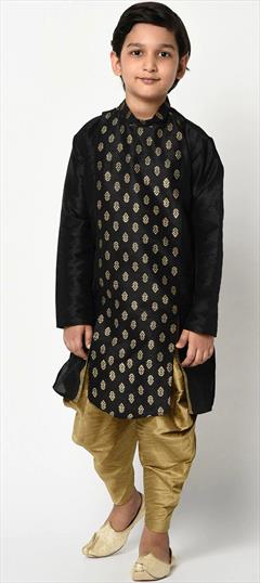 Black and Grey color Boys Dhoti Kurta in Dupion Silk fabric with Thread work : 1744100