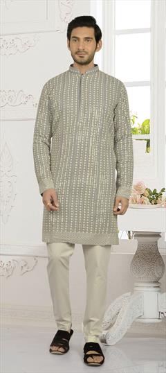 Black and Grey color Kurta Pyjamas in Georgette fabric with Embroidered, Sequence, Thread, Zari work : 1744131