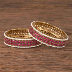 Pink and Majenta color Bangles in Metal Alloy studded with CZ Diamond & Gold Rodium Polish : 1744183