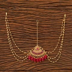 Red and Maroon color Mang Tikka in Copper studded with Pearl & Gold Rodium Polish : 1744267