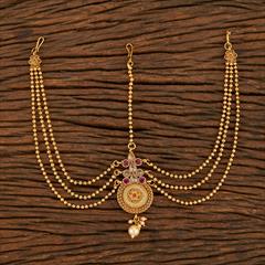 Red and Maroon color Mang Tikka in Copper studded with Pearl & Gold Rodium Polish : 1744276