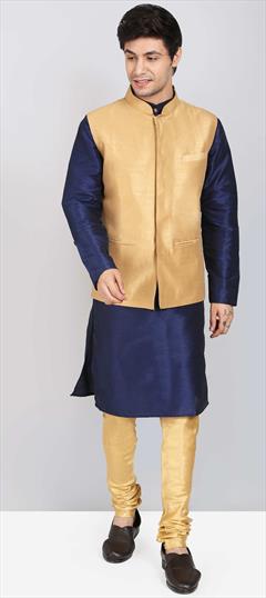 Blue color Kurta Pyjama with Jacket in Raw Silk fabric with Thread work : 1744710