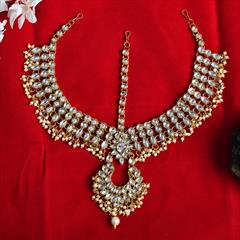 White and Off White color Mang Tikka in Copper studded with Kundan & Gold Rodium Polish : 1744989