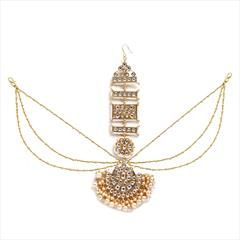 White and Off White color Mang Tikka in Brass studded with Kundan & Gold Rodium Polish : 1745052